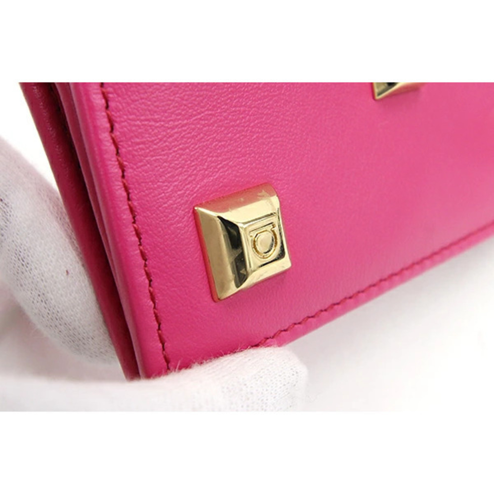Salvatore Ferragamo Bi fold Wallet Pink Leather Compact Salvatore - Picture 7 of 9